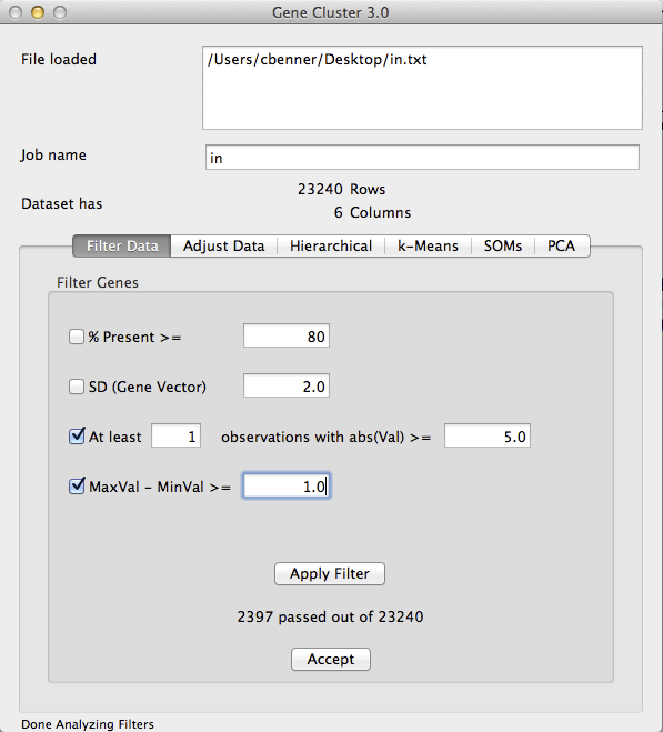 Clustering Filter Data